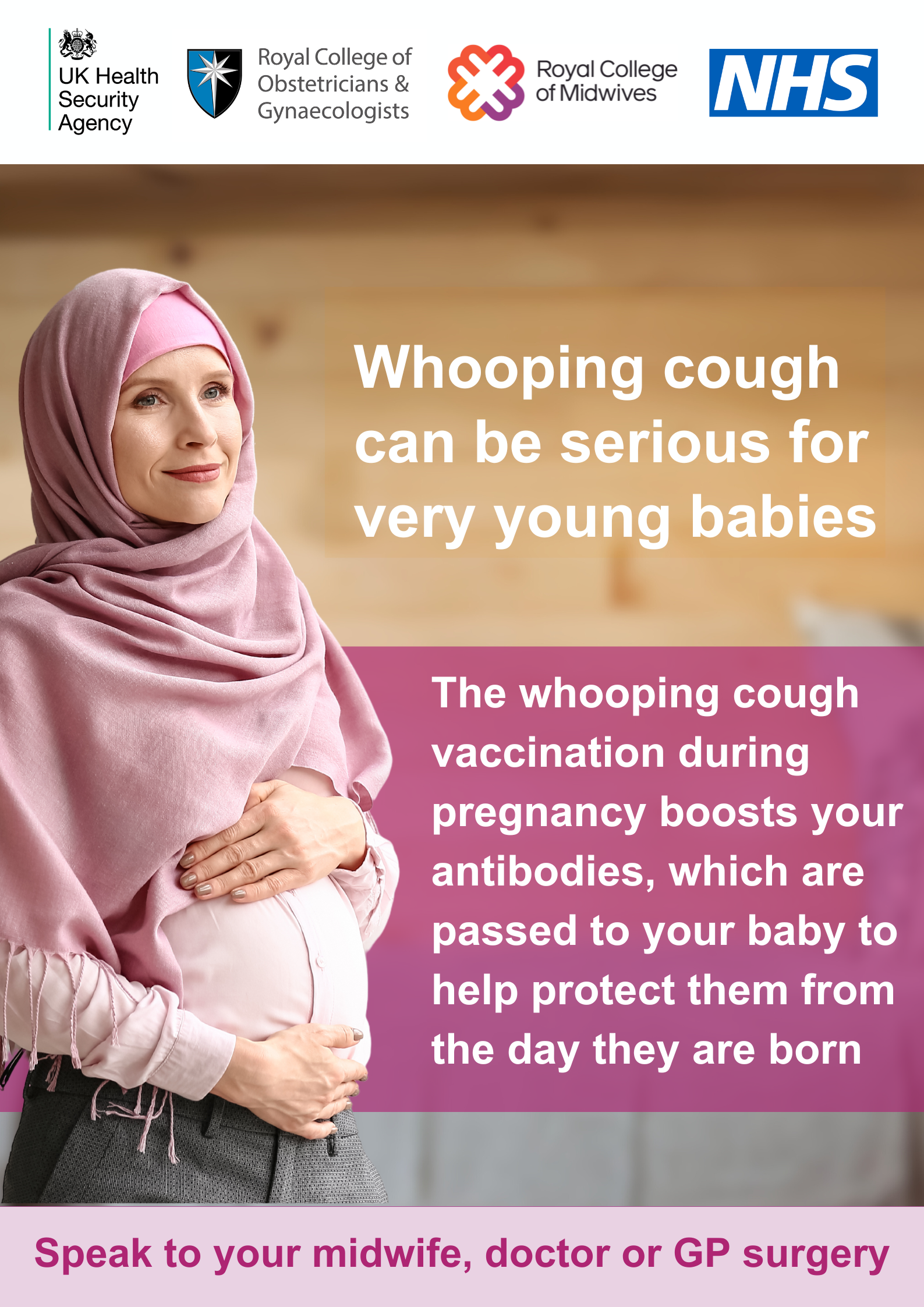 pregnant lady holding stomach - poster title is whooping cough can be serious for very young babies