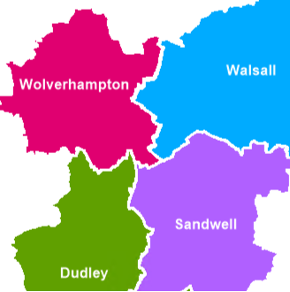 Map of the Black Country showing Dudley, Sandwell, Walsall and Wolverhampton 2